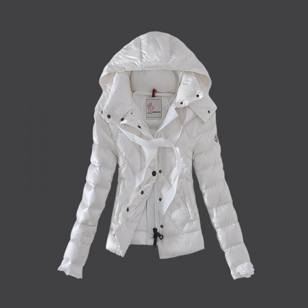 Moncler Donna Giù cappotto Zipper polsini bianchi Presa M1046